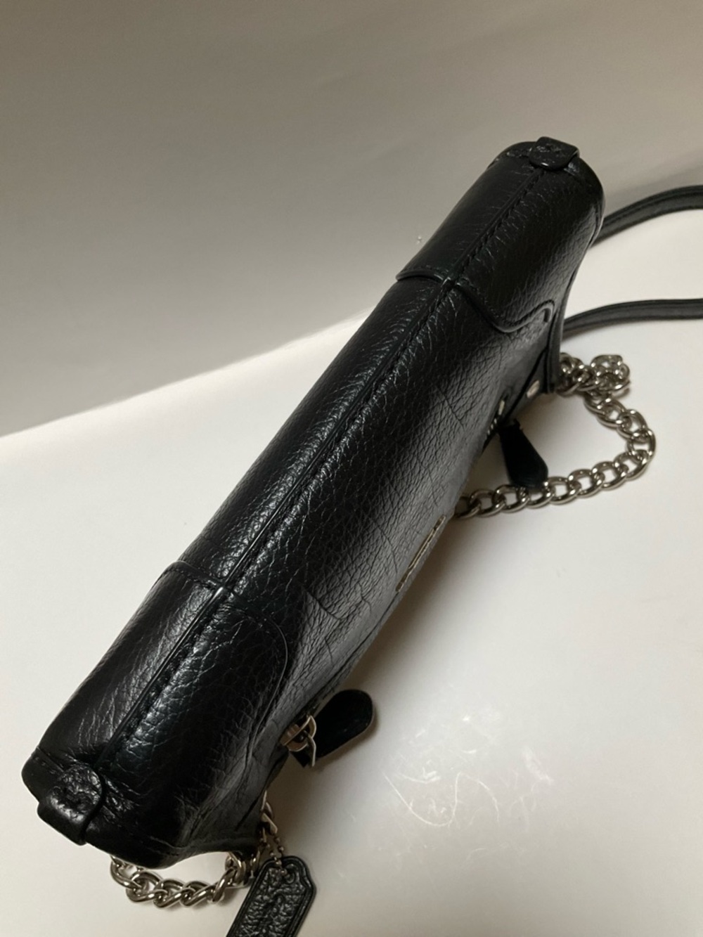 COACH Shoulder Bag Mickie Black pebbled Leather Crossbody w/ Silver Chain Strap - Picture 11 of 14